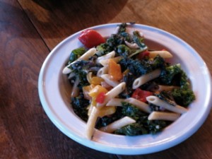 pasta with peppers, onions and chard