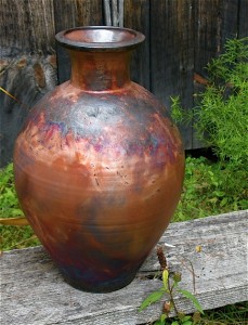 R Foye, Raku metallic glaze vase