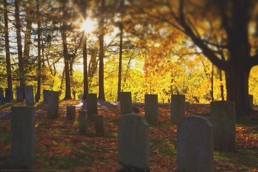 Backlit Tombstones - Riverside Cemetery, Sunderland, MA, October 2013 - michaela medina harlow